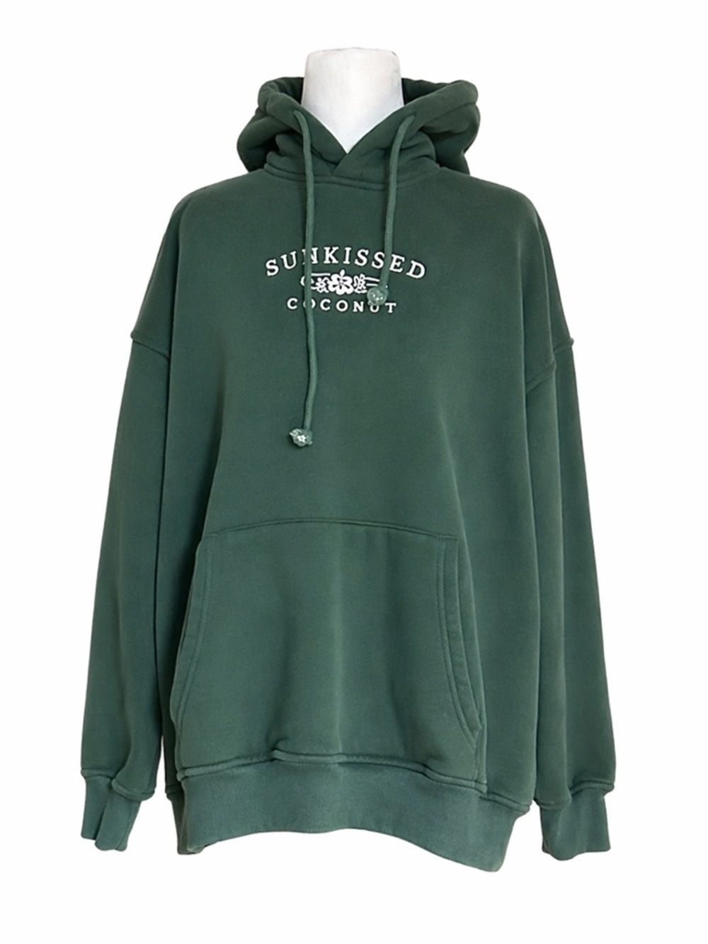 Sunkissed Coconut Winter Green Embroidered Hoodie Oversized Fleece‎ Pullover XS